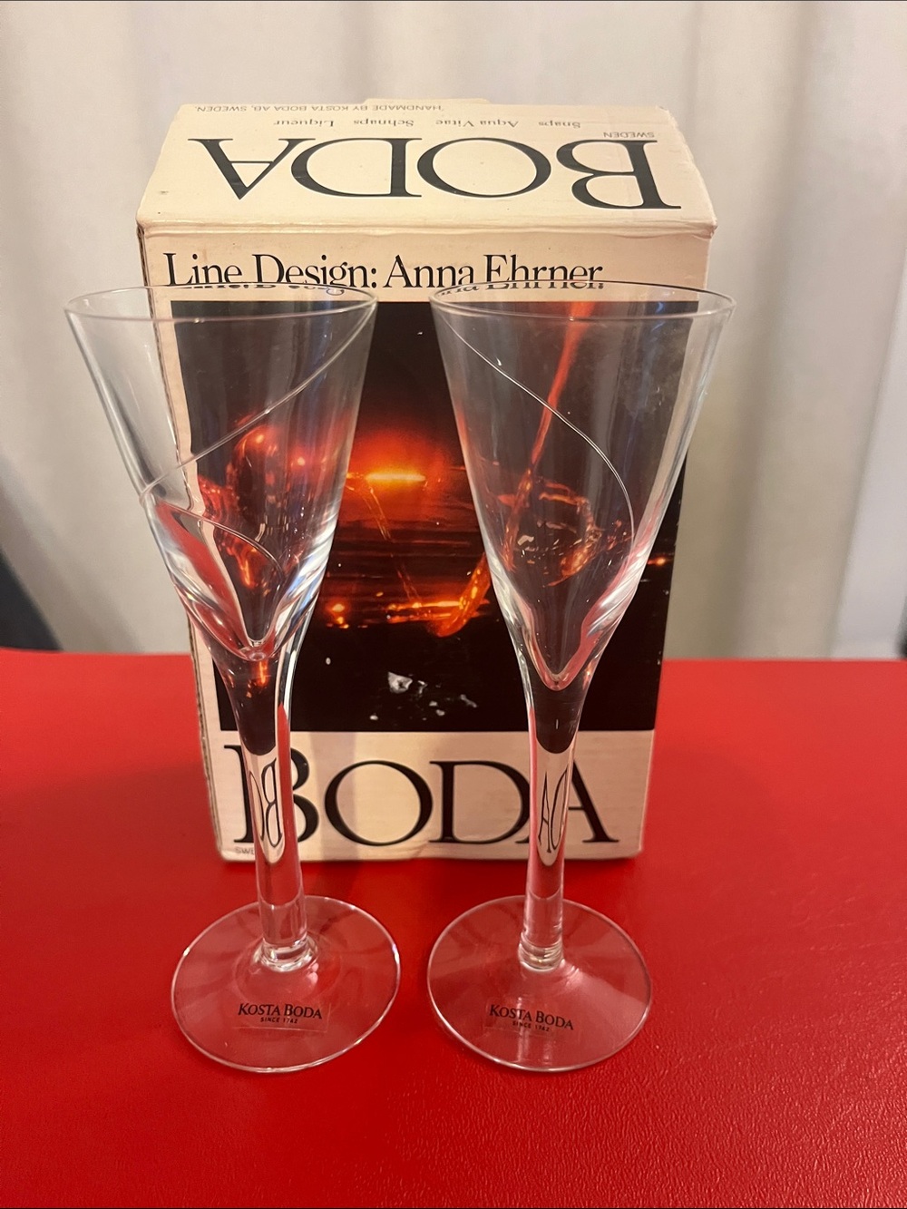 Kosta Boda Line design:Anna Ehrner Liquor Clear Crystal - Pair 6”H 2”D